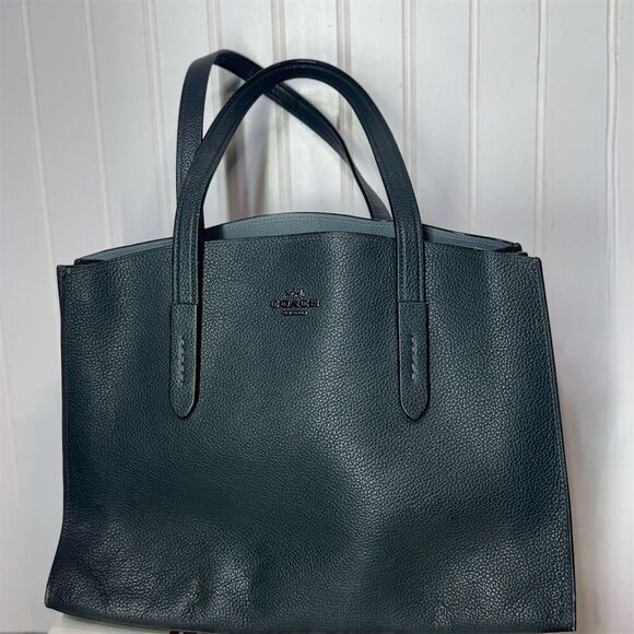 Coach Charlie Carryall Midnight Silver Tote Pebbled Leather Bag Classic Travel - Picture 1 of 11
